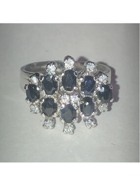 Size 7 Black CZ Rhinestone Sterling Silver Women's Vintage Ring